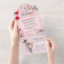 Light pink boho art deco floral & birds wedding in