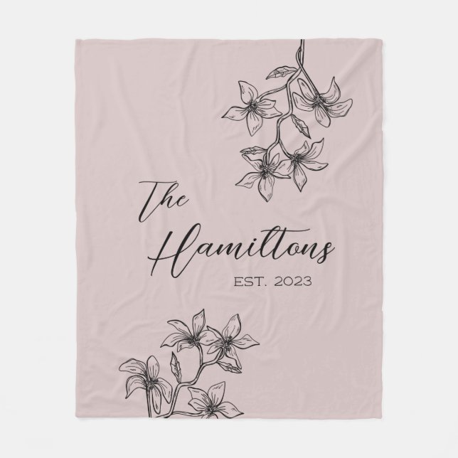 Light Pink Botanical Family Fleece Blanket (Front)
