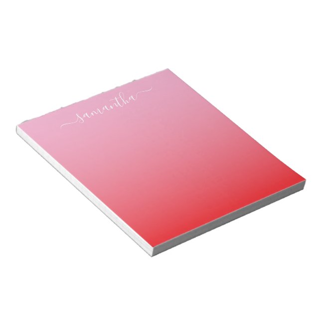 Light Pink Bright Red Gradient Girly Signature Notepad (Angled)
