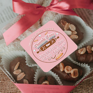 Light Pink Brown Bakery Business Custom Thank You  Square Sticker