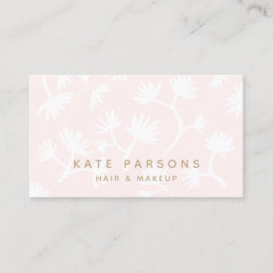 Light Pink Brushed Floral Pattern Hair and Makeup Business Card