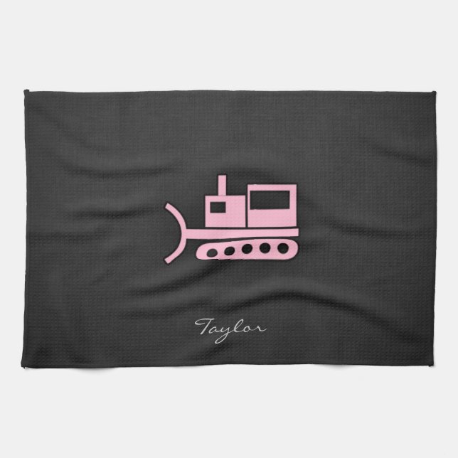 Light Pink Bulldozer Tea Towel (Horizontal)