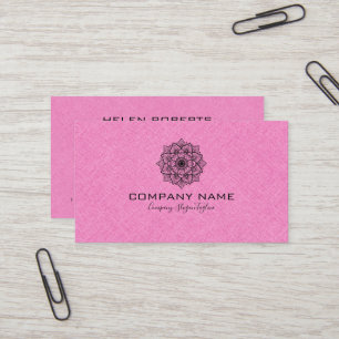 Light Pink Burlap Linen With Black Mandala Business Card