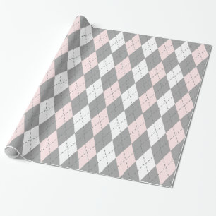 Light Pink Charcoal Dk Grey Wht XL Argyle Wrapping Paper