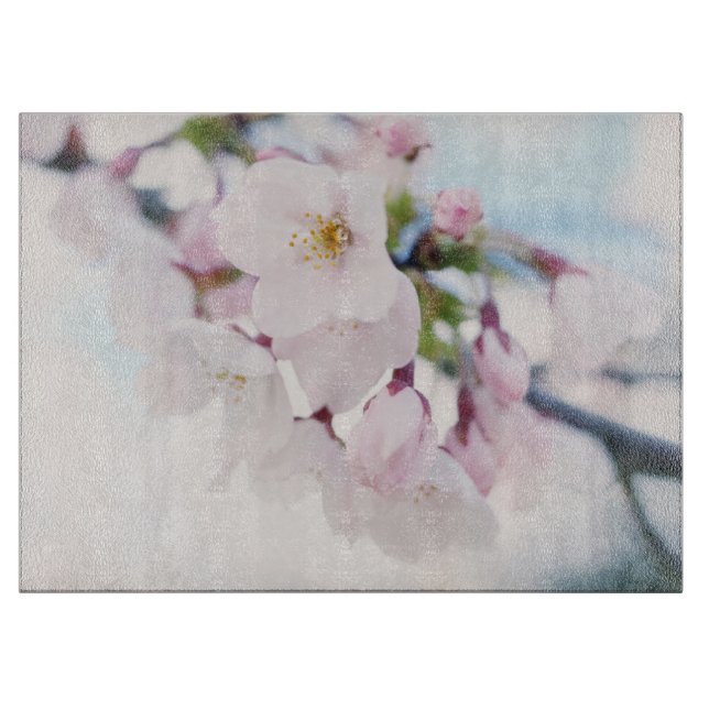 Light Pink Cherry Blossoms Cutting Board (Front)