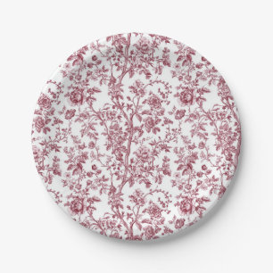 Light Pink Chinoiserie Vine Toile Garden Party Pap Paper Plate