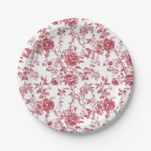 Light Pink Chinoiserie Vine Toile Garden Party Pap Paper Plate