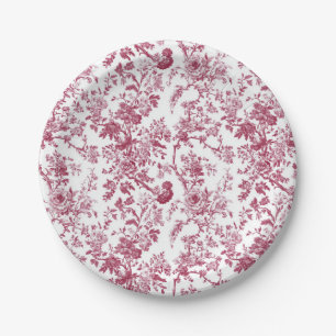 Light Pink Chinoiserie Vine Toile Garden Party Pap Paper Plate