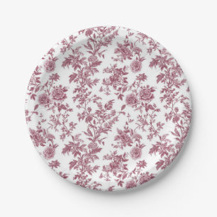 Light Pink Chinoiserie Vine Toile Garden Party Pap Paper Plate
