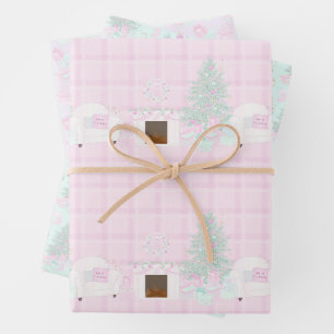 Light Pink Christmas Tree Gifts Wrapping Paper Sheet