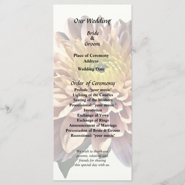 Light Pink Chrysanthemums Programme (Front)