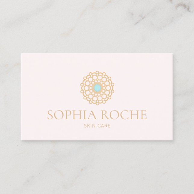 Light Pink Circle Mandala Logo Beauty Skincare Spa Business Card (Front)