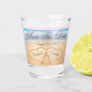 Light Pink Coastal Beach Wedding Save The Date Shot Glass