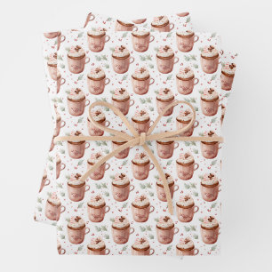 Light Pink Coffee Cups on White Wrapping Paper Sheet