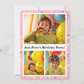 Light Pink Confetti Personalizable Photos And Text Invitation