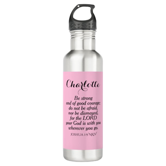 Light Pink Courage Bible Verse Custom Name Simple 710 Ml Water Bottle (Front)