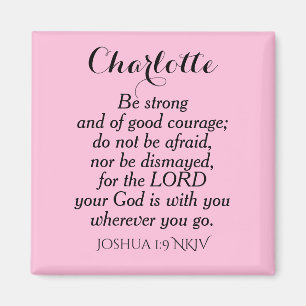 Light Pink Courage Bible Verse Custom Name Simple Magnet
