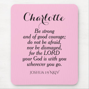 Light Pink Courage Bible Verse Custom Name Simple Mouse Mat
