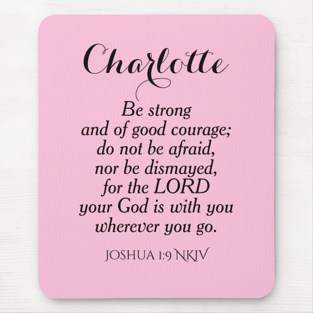 Light Pink Courage Bible Verse Custom Name Simple Mouse Mat (Front)