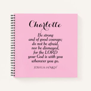 Light Pink Courage Bible Verse Custom Name Simple Notebook