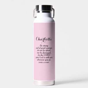 Light Pink Courage Bible Verse Custom Name Simple Water Bottle