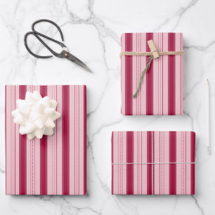 Light Pink & Crimson Thick and Thin Stripes Wrapping Paper Sheet