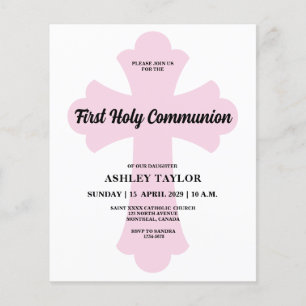 Light Pink Cross First Holy Communion Invitation