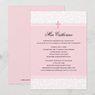 Light Pink Cross First Holy Communion Invitation