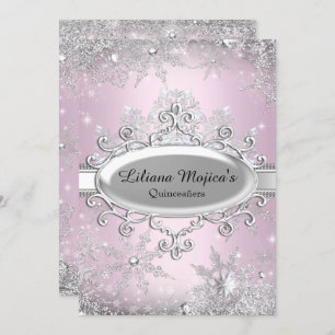 Light Pink Crystal Snowflake Princess Quinceanera Invitation