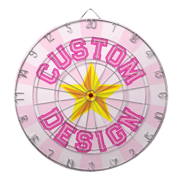 Light Pink Custom Text With Yellow Star Design Dartboard (Front)