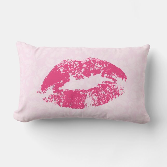 Light Pink Damask And Pink Lips Lumbar Cushion (Front)