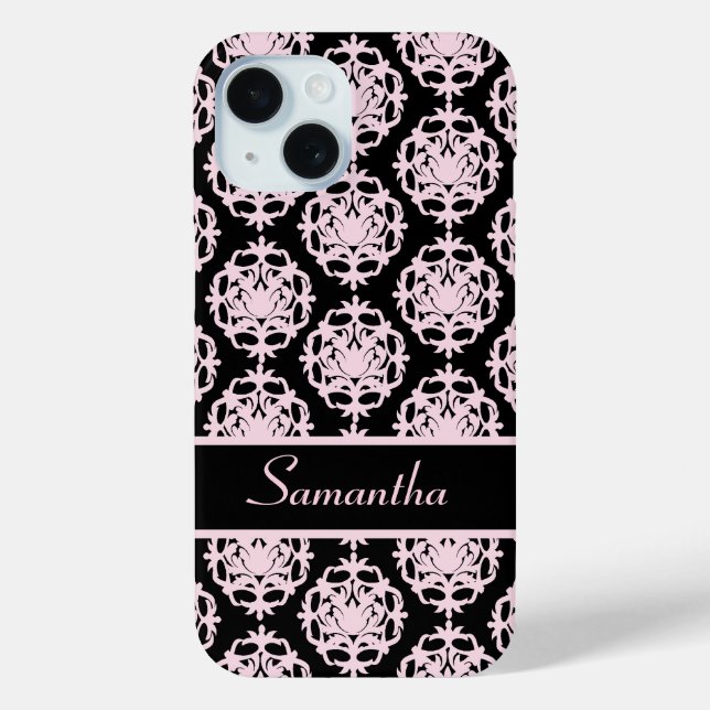 Light Pink Damask on Black Case-Mate iPhone Case (Back)