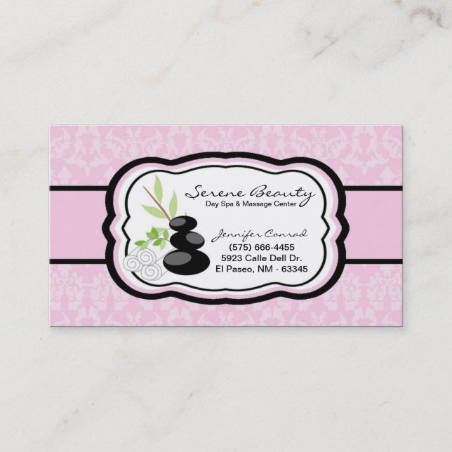 Light Pink Damask Spa Hot Stones Business Card (Front)