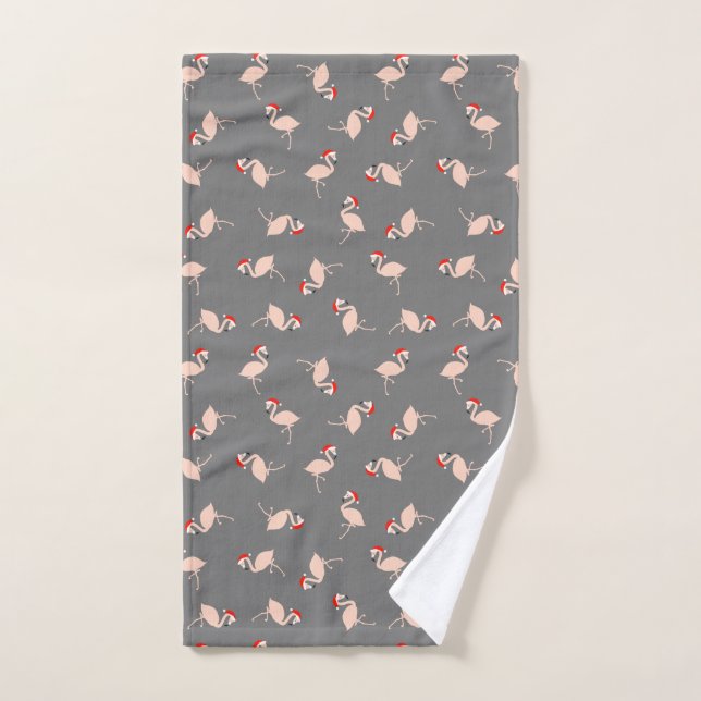 Light Pink Dark Grey Christmas Flamingo Pattern Hand Towel (Hand Towel)