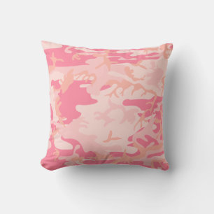 Light Pink Dark Pink and Peach Camo Camouflage Cushion