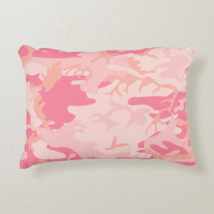 Light Pink Dark Pink and Peach Camo Camouflage Decorative Cushion