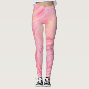 Light Pink Dark Pink & Gold Glitter Swirl Pattern Leggings