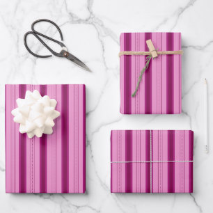Light Pink & Dark Pink Thick and Thin Stripes Wrapping Paper Sheet