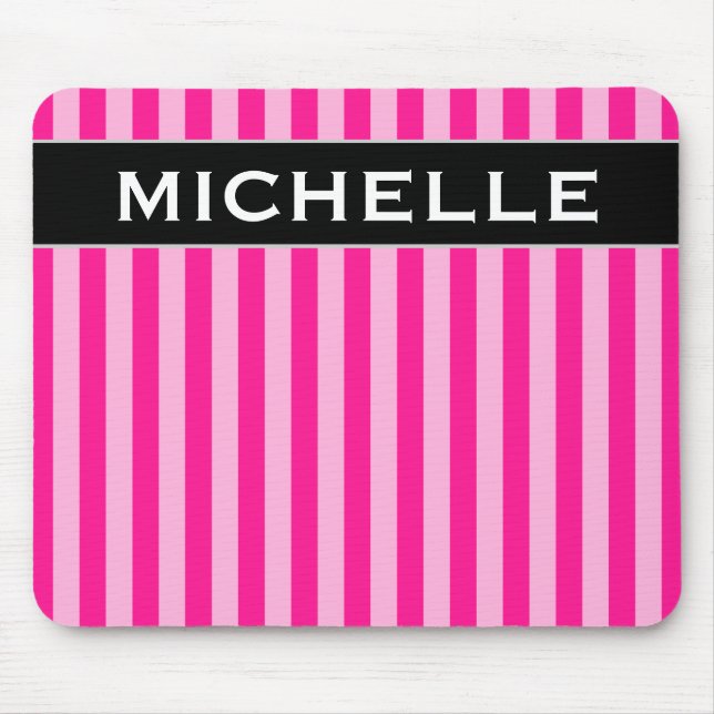 Light Pink & Deep Pink Stripes + Custom Name Mouse Mat (Front)
