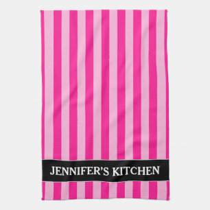 Light Pink & Deep Pink Stripes + Custom Name Tea Towel