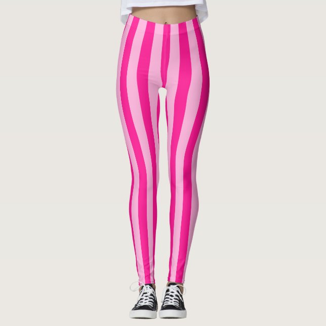 Light Pink & Deep Pink Stripes Leggings (Front)