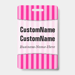 Light Pink & Deep Pink Stripes; Personalised Name ID Badge