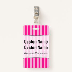 Light Pink & Deep Pink Stripes; Personalised Name ID Badge
