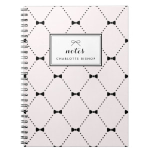 Light Pink Diamond Bows Pattern Personalised Notebook