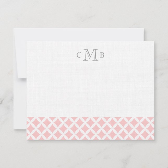 Light Pink Diamonds Wedding Monogram Stationery Note Card (Front)