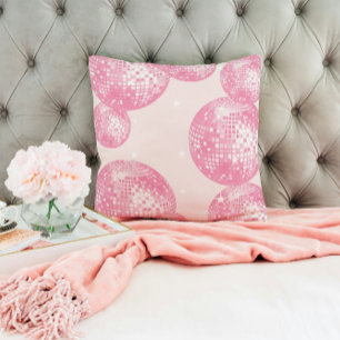 Light Pink Disco Balls, Girly Retro Style Cushion