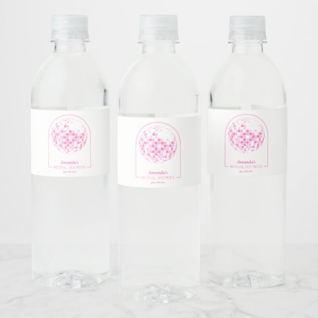 Light Pink Disco Boogie Bridal Shower Water Bottle Label (Bottles)