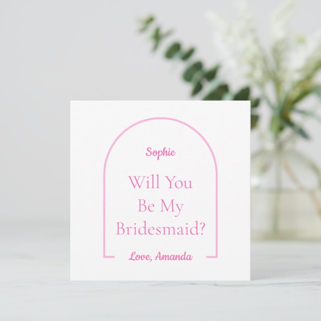 Light Pink Disco Boogie Will You Be My Bridesmaid Holiday Card (Standing Front)