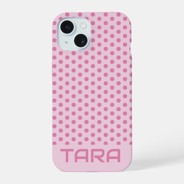 LIGHT PINK DOTS STYLISH SIMPLE CUSTOMIZED NAME iPhone 15 CASE (Back)