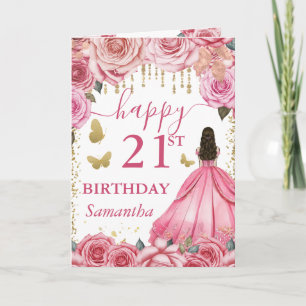 Light Pink Dress Brunette Princess Birthday Card